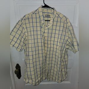 Izod Men's Yellow and Blue Checkered Shirt